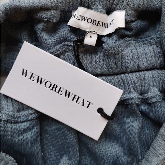 R WeWoreWhat Women's Storm Blue Wide Rib Stretch Tie Halter Bra Top NWT Size S - Picture 5 of 6